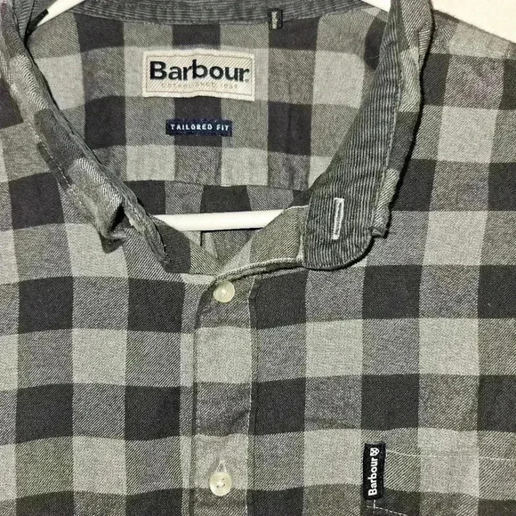 Barbour Men's Twill Flannel 100% Cotton Button Shirt Charcoal Buffalo Check XXL - Picture 2 of 7